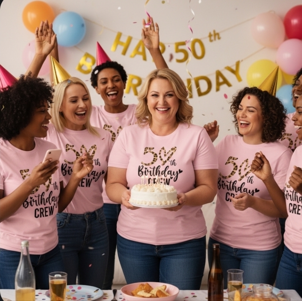 50th Birthday Pink Crew Squad Shirt XXL
